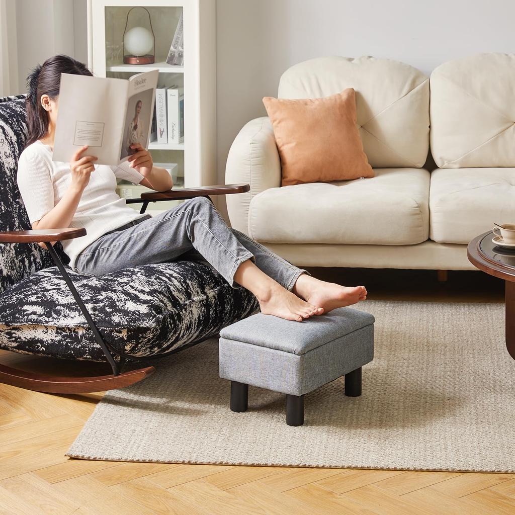 Aibiju Linen Массив дерева Хранение 150 кг Вес На петлях Синий Пуф, Подставка для ног, Ткань, Высокая упругость, Ножки, Табурет, Маленький, 403024 см, Вместимость, Крышка,