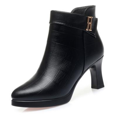 Высокие каблуки7 см новые короткие сапоги на высоком каблуке для женщин модные толстые подошвы водонепроницаемая платформа с плюшевой хлопковой обувью нескользящие женские одинарные сапоги