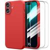 Case + 2 Tempered Glasses for iPhone 16, Liquid Silicone Protection Matte Effect Red