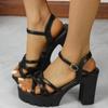 Fashion 2024 New High Quality Women's Sandals, One-line Buckle Straps, Open Toe Square Heel Women's Super High Heel Women's Sandals