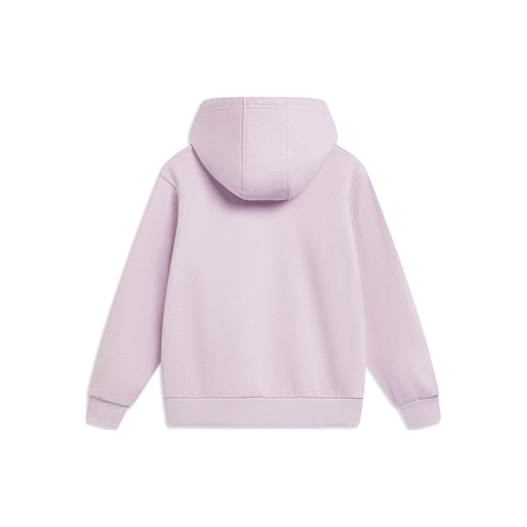 Li Ning Sports Lifestyle Series Pattern Printed Fleece Теплый свободный пуловер с капюшоном Женские толстовки с капюшоном Lotus-Pink-Purple AWDT820-5