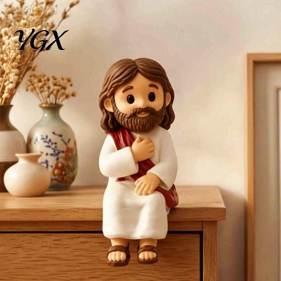Elegant Home Accents for Desk Cute Praying Jesus Resin Figurine, Blessing Character Desktop Statue, Stylish Tabletop Decorations Religious Collectible