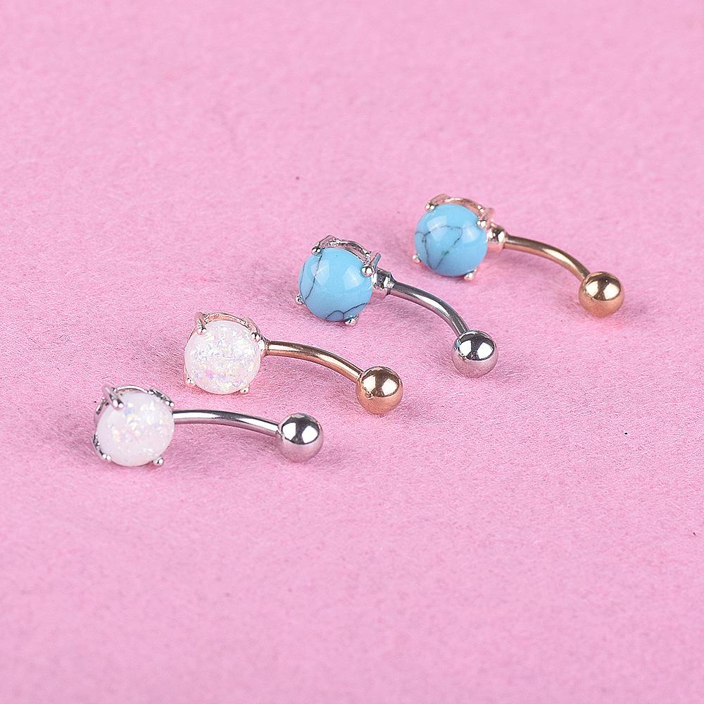 New Products In Europe And America New Imitation Opal Navel Ring Silver Rose Gold Navel Nail