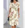 Женское повседневное платье с цветочным принтом и круглым вырезом, миди-платье, стильное повседневное, с коротким рукавом, летнее