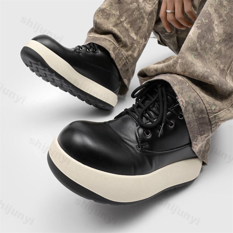 Fashion 2025 New Men's Casual Shoes Retro Motorcycle High Top Fashion Trend Boots Comfortable Non slip Height Increasing Chunky sneakers