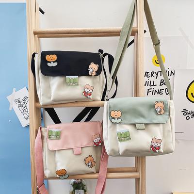 Женские мини-сумки через плечо из мультяшного холста, симпатичная сумка для сотового телефона для студентов, сумка через плечо с застежкой-молнией и значками