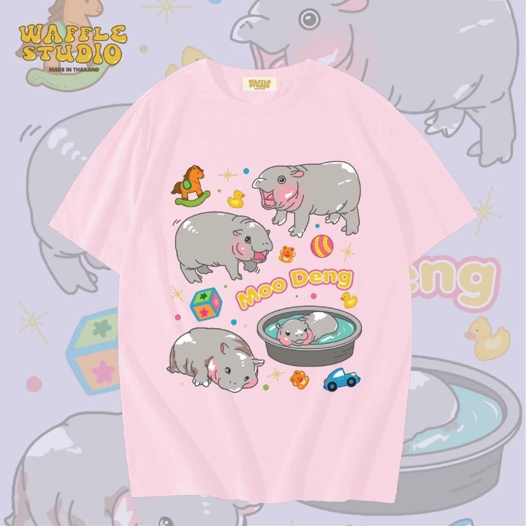 Футболка Moo Deng Tiny Baby Hippo Star Thailand Cute Pygmy Hippo Unisex для мужчин и женщин с принтом и круглым вырезом