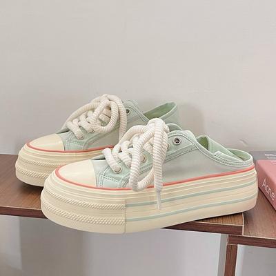 Толстая подошва холст мода повышенная женская вулканизированная обувь для ходьбы на открытом воздухе кроссовки на платформе спортивная фитнес плоская повседневная обувь 2024