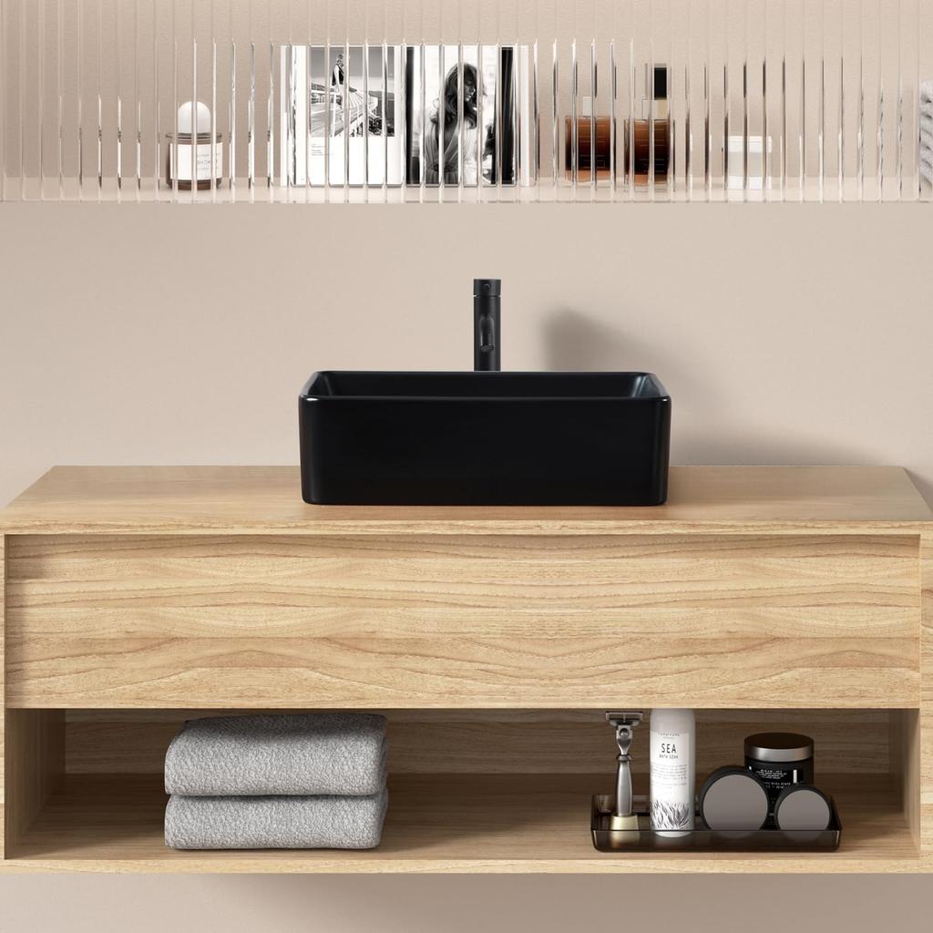 С эксклюзивным сливом JOMOWN Отдельно стоящая керамическая раковина для мытья рук [В комплекте] Раковина, черная, Чаша, Стильная, Маленькая, Раковина,