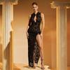 Retro Lace Long Skirt Hollow Sleeveless High Seam Evening Dress