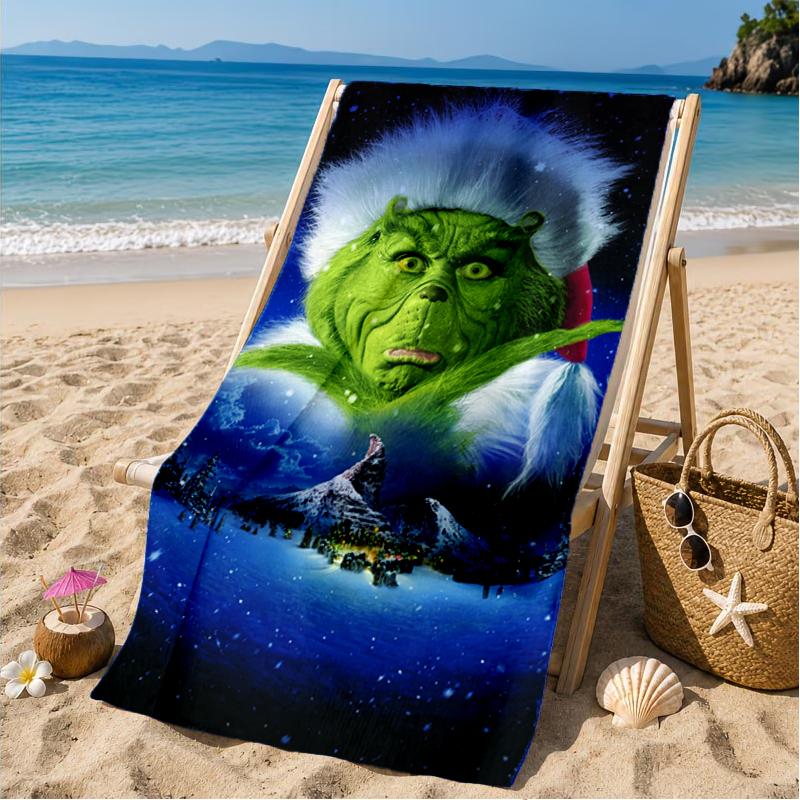 Green monster Christmas Spirit Beach Towel, Microfiber Beach Towel, Perfect For Pool, Beach, Travel, Home Decor Beach Party Fan gifts
