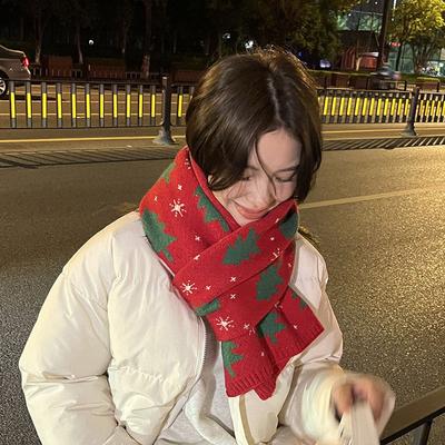 Универсальный рождественский шарф красной вязки Женский, подходит к рождественским подаркам, осенне-зимний, теплый, для защиты шеи, зеленый шарф