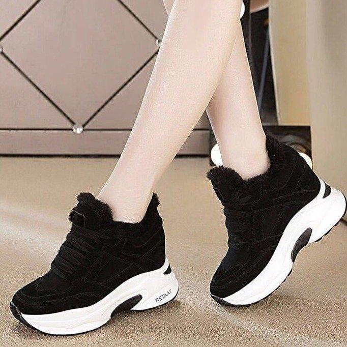 New Women's Winter Sneakers Warm Fur Chunky Sneakers Platform Plush Casual Shoes Woman Comfort Ladies Wedge Sneakers Feamle 358