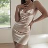 Атласное платье-комбинация Женское Сексуальное Повседневное С открытой спиной Пижамное платье Домашняя одежда