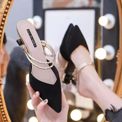 Мода С Каблуком Туфли С Острым Носком Зеленые Мюли Лето 2024 Женские Шлепанцы И Женские Сандалии Слайды Легкая Носка Роскошные Vip H Сандалии F