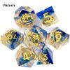 7 Pcs Blue Resin Ring Golden Number Sharp Edge Dice Polyhedral Dice Suitable for Role-Playing RPG Board Game