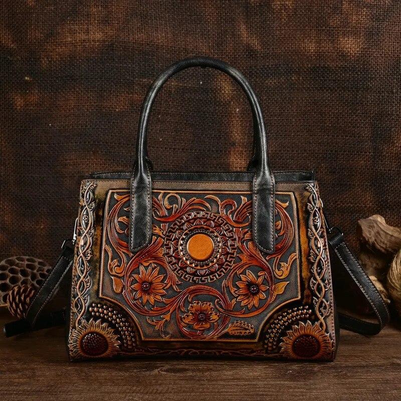 Retro Exquisite Embossed Women's Leather Bag Versatile Large Capacity Shoulder Bags