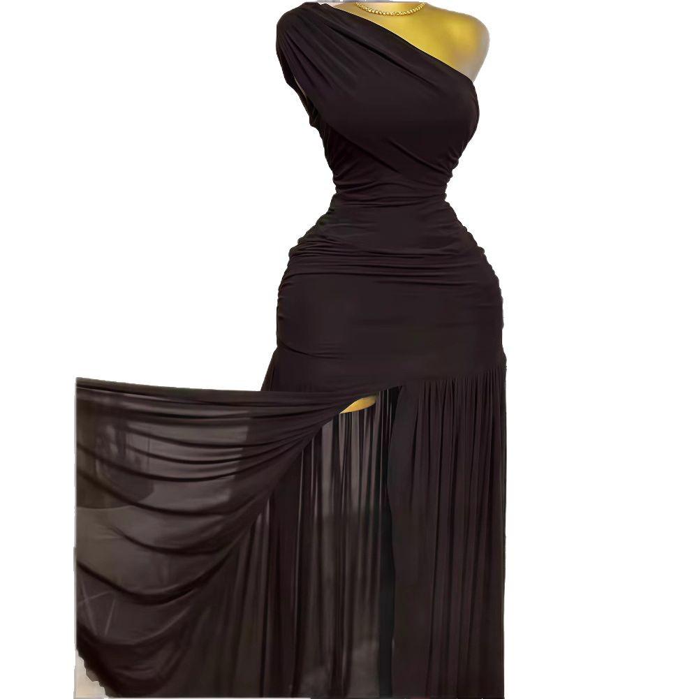 Весна 2025 Женское однотонное платье без рукавов асимметричного кроя с драпировкой