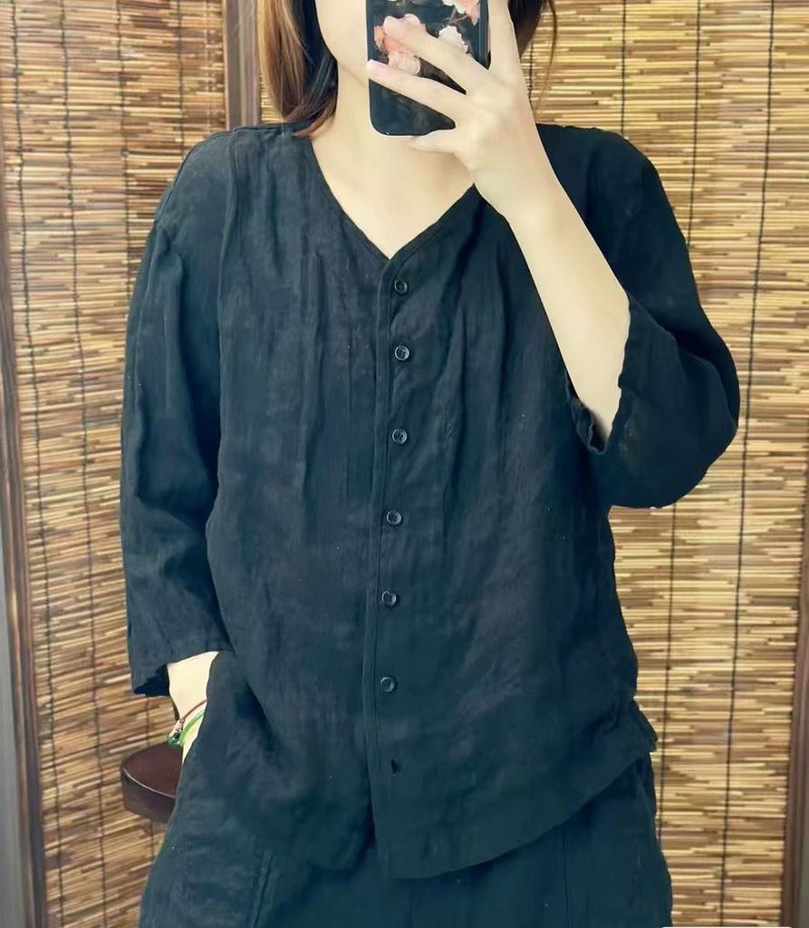 Женский летний кардиган из хлопка и льна, винтажный, свободный, повседневные рубашки, топы