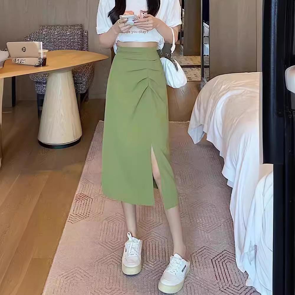 Женская юбка-миди с высокой талией, весенняя, А-силуэт, узкая, с боковым разрезом
