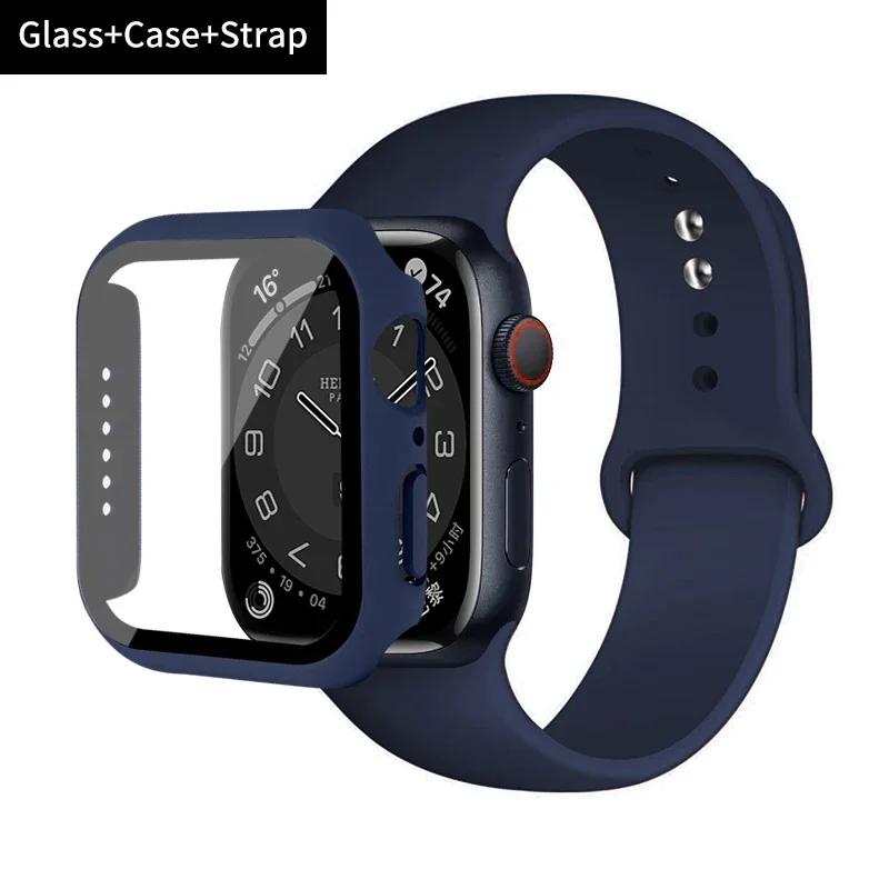 Стекло+корпус+ремешок для Apple Watch band 44 мм 45 мм 42 мм 41 мм 40 мм 38 мм Силиконовый ремешок для часов браслет iWatch series 8 9 7 6 5 4 3 SE