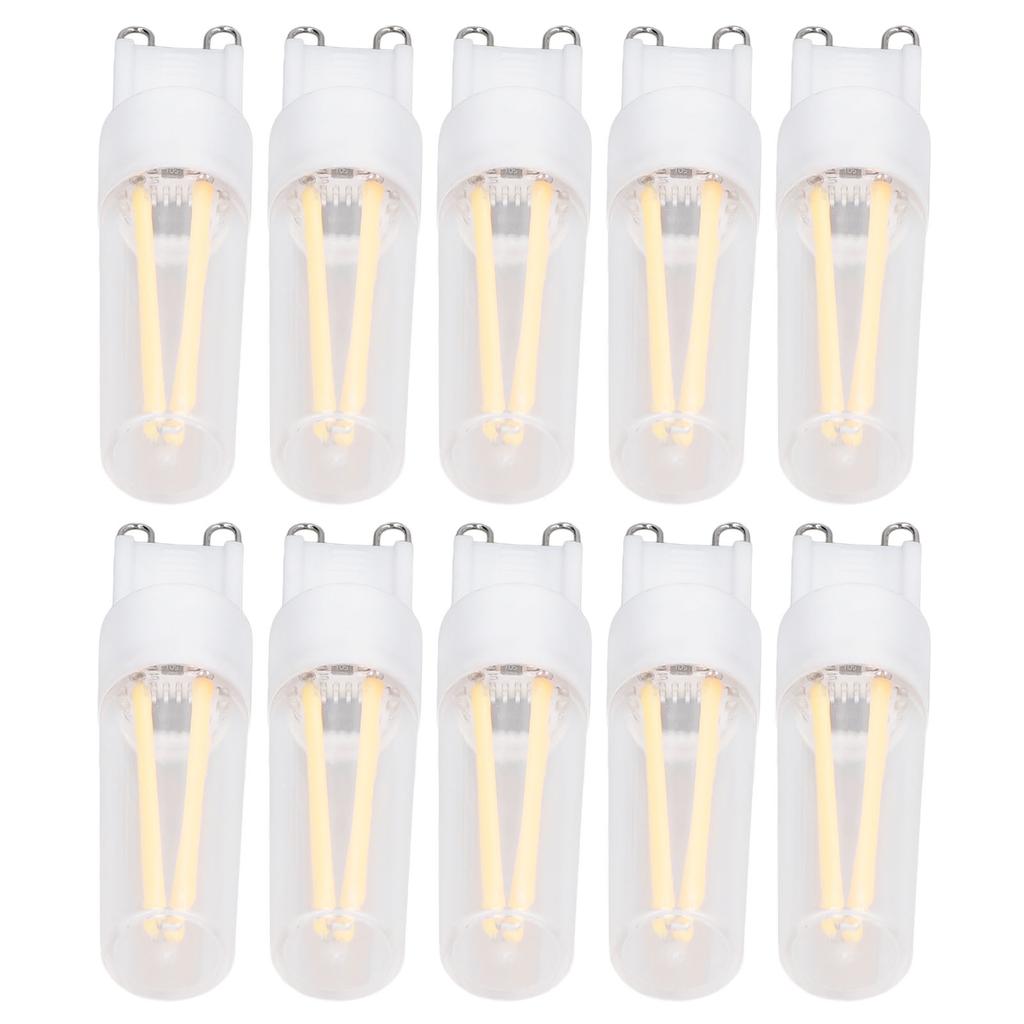 10 шт. светодиодных ламп G9, теплый свет, длинная нить накаливания, 500 лм, без мерцания, керамическая лампа накаливания для