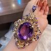 New Vintage High Quality Oval Purple Stone Zircon Sets For Women Luxury Medieval Enamel Hollow Out Big Pendant Necklaces Rings