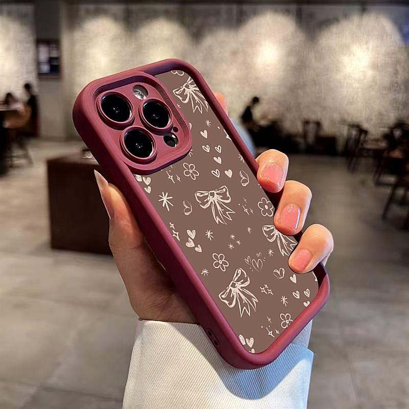Девчачий коричневый чехол для телефона с бантом и сердцем для iPhone 17 Pro 16 Plus 16 Pro Max 15 14 13 12 11 XR XS 7 8 Plus 17Air 16E Мягкая задняя крышка