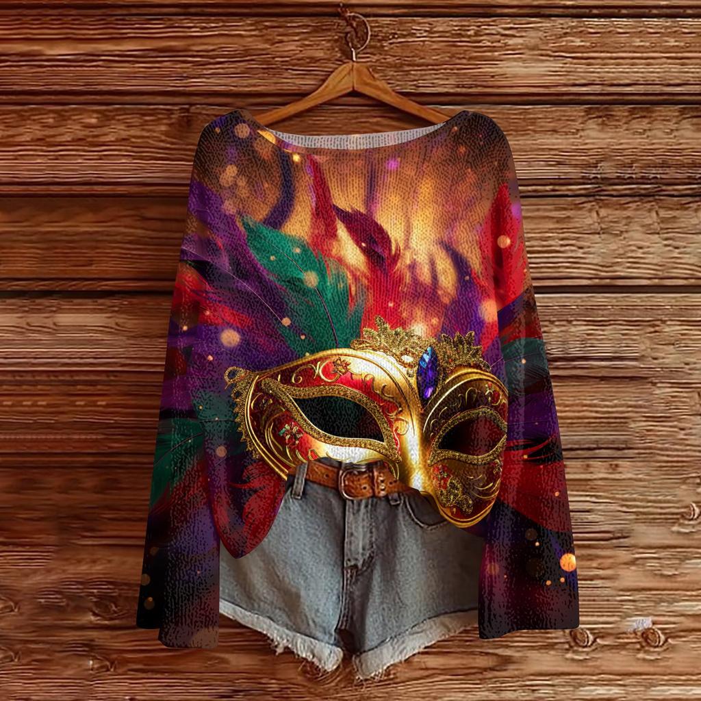 Женский модный пуловер с круглым вырезом, длинным рукавом и принтом, повседневный