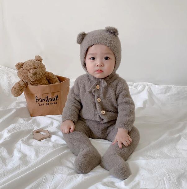 Детский комбинезон на осень и зиму: Очень милый комбинезон из искусственной норки с покрытием из медвежьих лапок для мальчиков и девочек