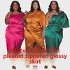 AP7078 Plus Size Asymmetric Pleated One-Sleeve Shiny Skirt for Nightclubs - European & American Fashion Women's Clothing