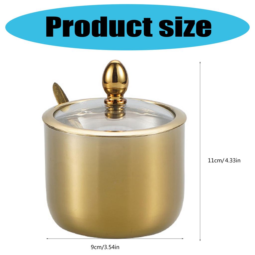 Сахарницы из нержавеющей стали, золотисто-серебряная 304 нержавеющая сталь, сахарница с прозрачной крышкой, ложка, кухонный горшок для приправ