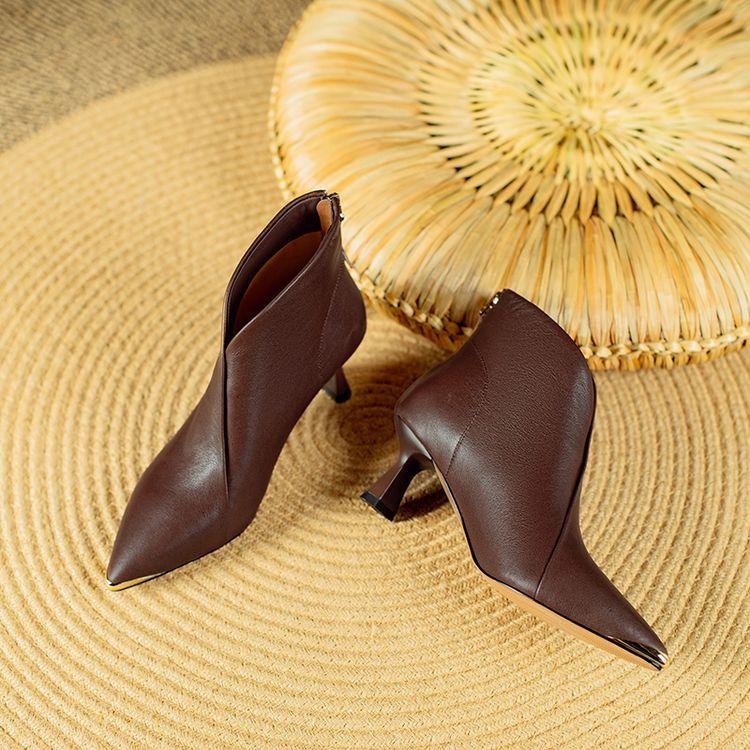 Модная новая зимняя обувь из натуральной кожи для женщин, с острым носком, ботильоны, Zaptos Mujer, модная повседневная обувь, женский каблук высотой 4 см/5,5 см