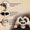 Personalized Trendy Collectible Gothic Skeleton Hands Heart Sculpture with Skull, Romantic Love Statue, Halloween Vintage Yellowed Paint Craft