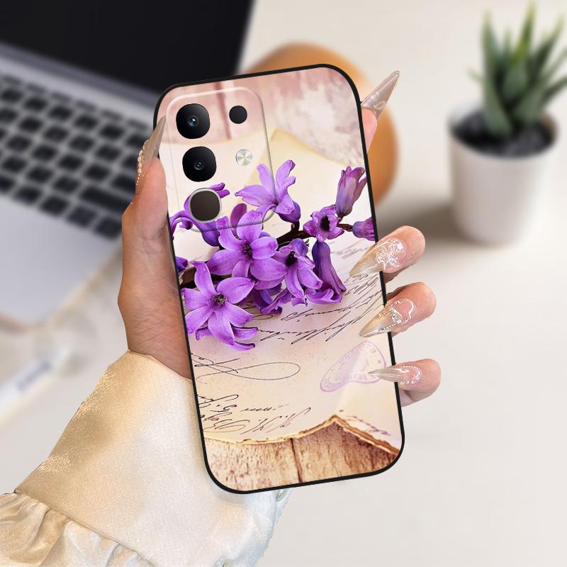 Для vivo Y29 4G Чехлы Y 29 Милый Мультяшный Принт Черный Мягкий Силикон ТПУ Чехол для Телефона Для Vivo T4x 5G Защитный Fundas Чехол Capa