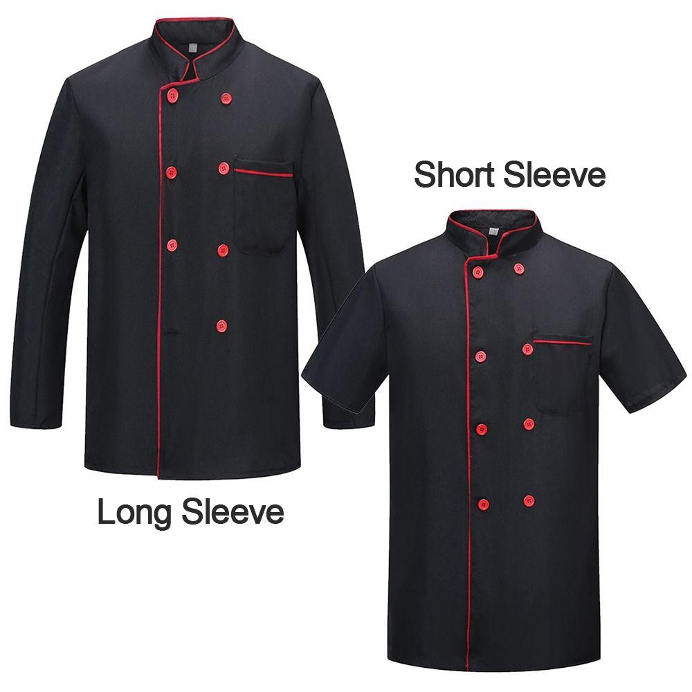 Short Long Sleeve Chef Uniform Black Overalls New Chef Clothes Restaurant