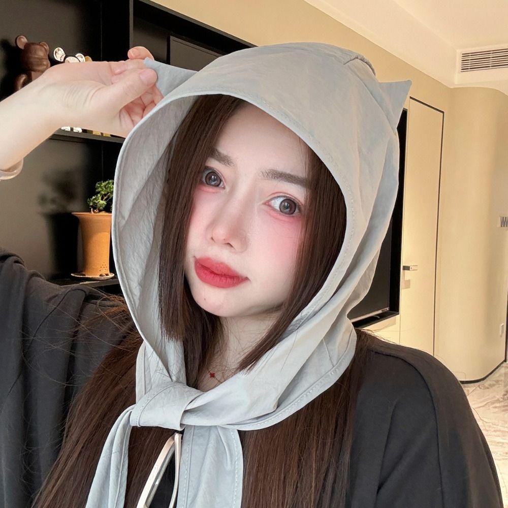 Korean Style Little Devil Horn Headscarf Quick-drying Beanie Cap Versatile Strap Hat Sports