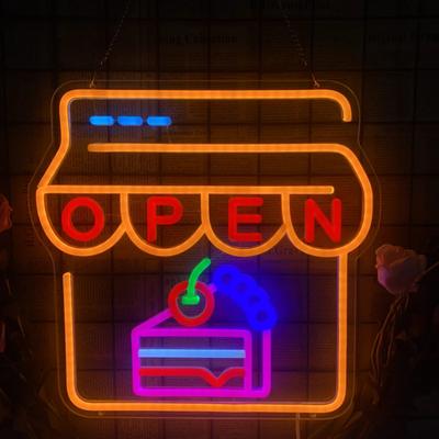 Торты Кофе-бар Открыто Коммерческие светодиодные неоновые вывески Регулируемая яркость Настенное украшение Можно изготовить на заказ Неоновые праздничные подарки