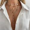 SHIXIN 5Pcs/Set Fashion Y-Shaped Colorful Crystal Clavicle Chain Women Boho Exquisite Gold Color Cross Pendant Necklace Jewelry