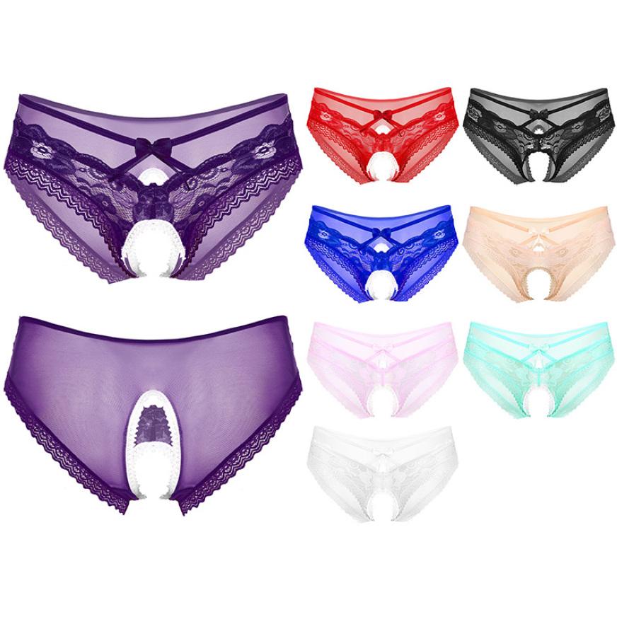 Men Sexy Lace Lingerie Knicker Briefs Sissy Underwear Bowknot Crotchless Panties Underpants Nightwear