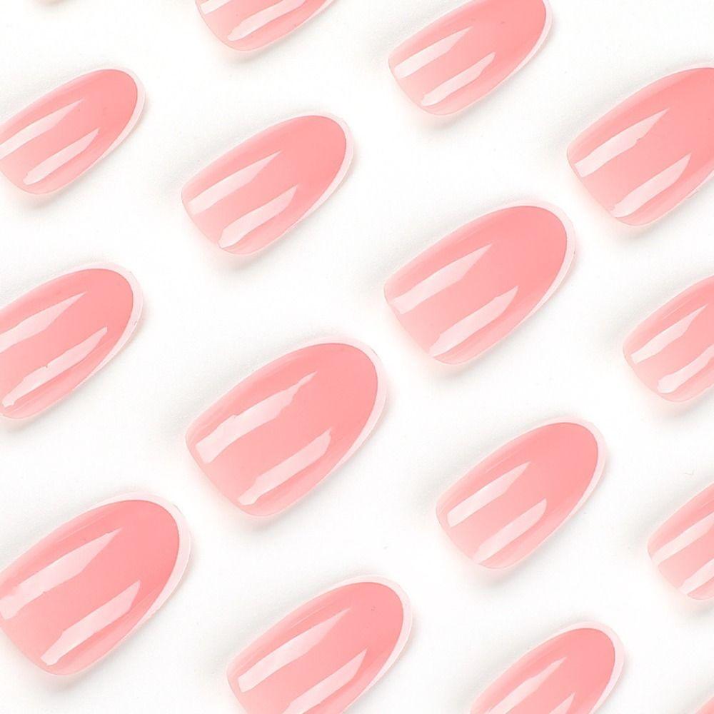 24pcs Detachable Press On Nails Fake Nials DIY False Nails Gradient Pink French Short Round