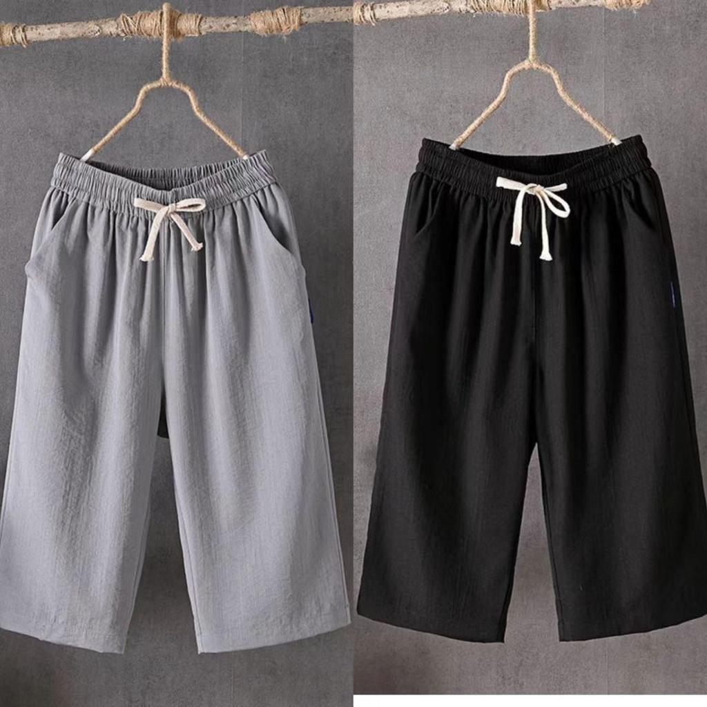 Women's Summer Cotton-Linen Loose Wide-Leg Crop Pants 216 - Plus Size