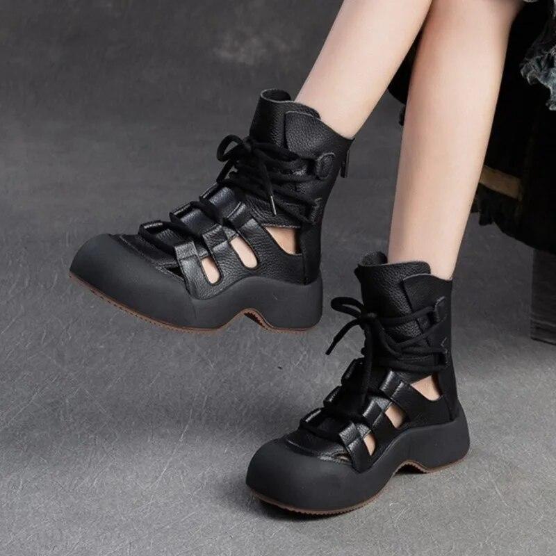 Johnature Модные сандалии из натуральной кожи, дышащие летние ботинки в стиле ретро, универсальная женская обувь