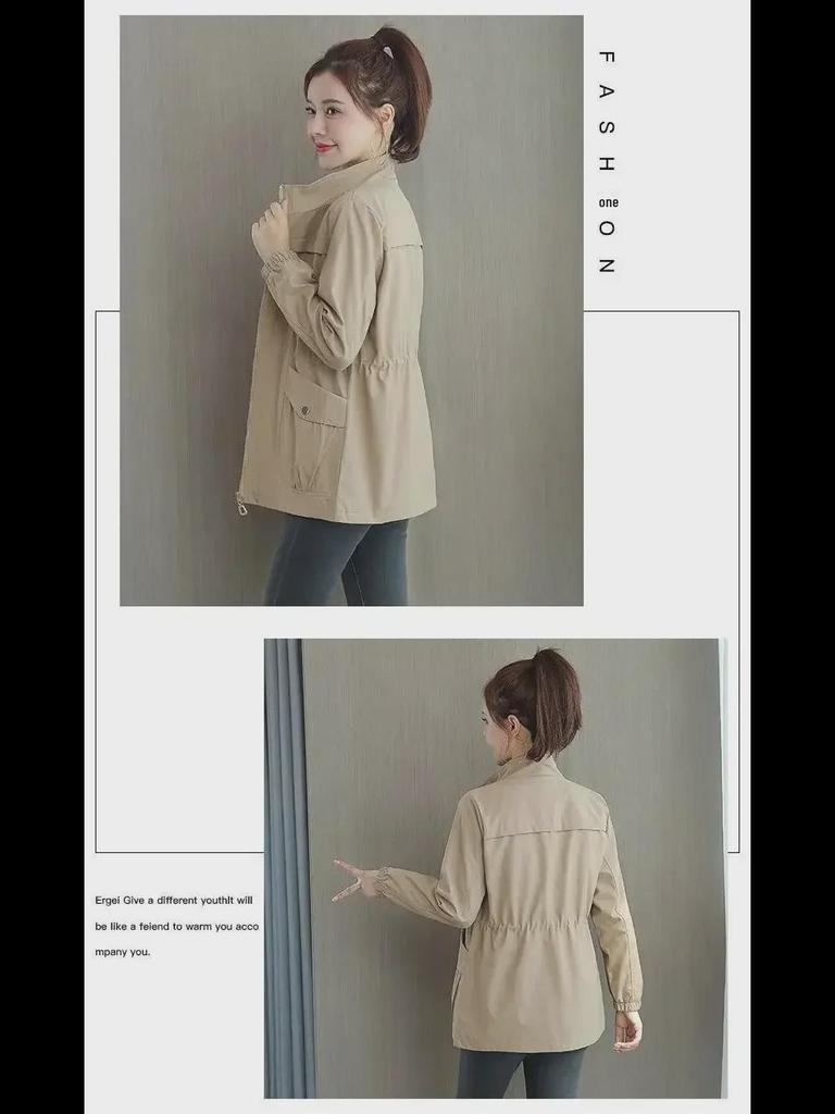 Однотонная двухслойная приталенная ветровка в корейском стиле для женщин на осень