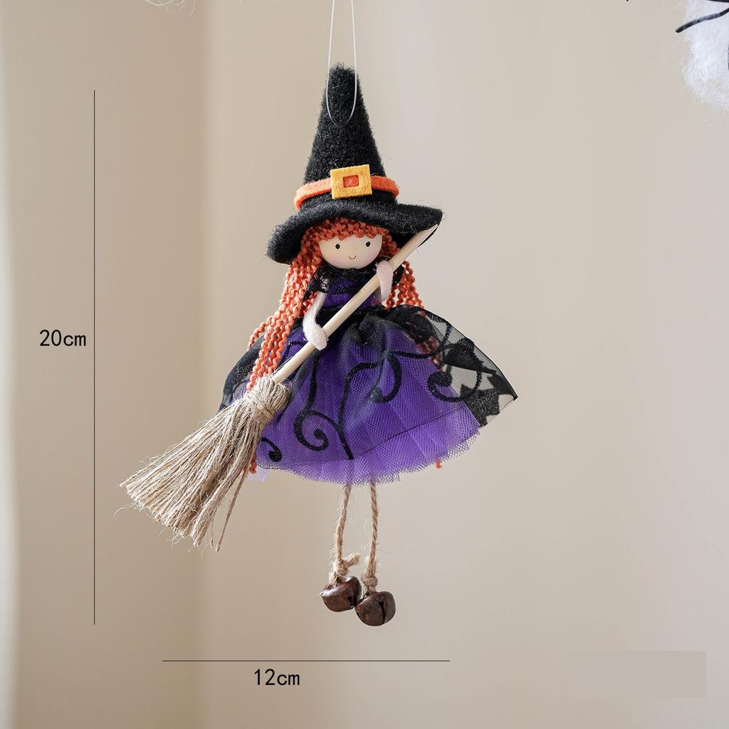 1PC Halloween Decoration Mesh Broom Girl Angel Pendant New Bell Hanging Foot Doll Holiday Decoration