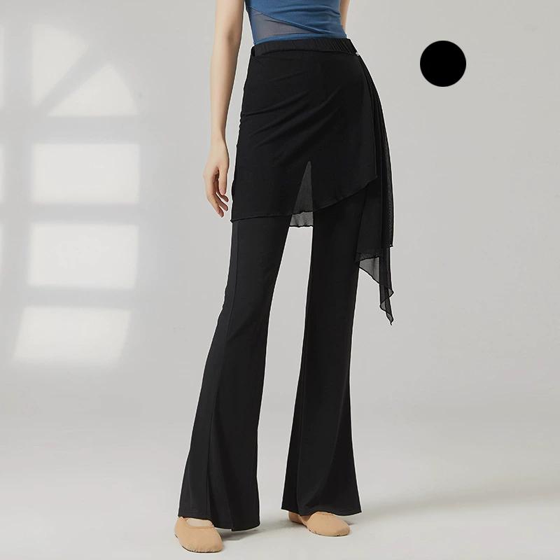 Современные танцевальные брюки женские длинные с легким клешем латинские брюки сетчатая юбка-обертка классический костюм для тренировок сценическая одежда для линейных танцев женская