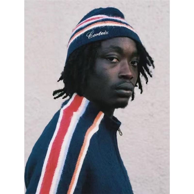 Мужская хлопковая вязаная толстовка с воротником-стойкой на молнии Streetwear Hip Hop Свитер Свободного кроя Синяя
