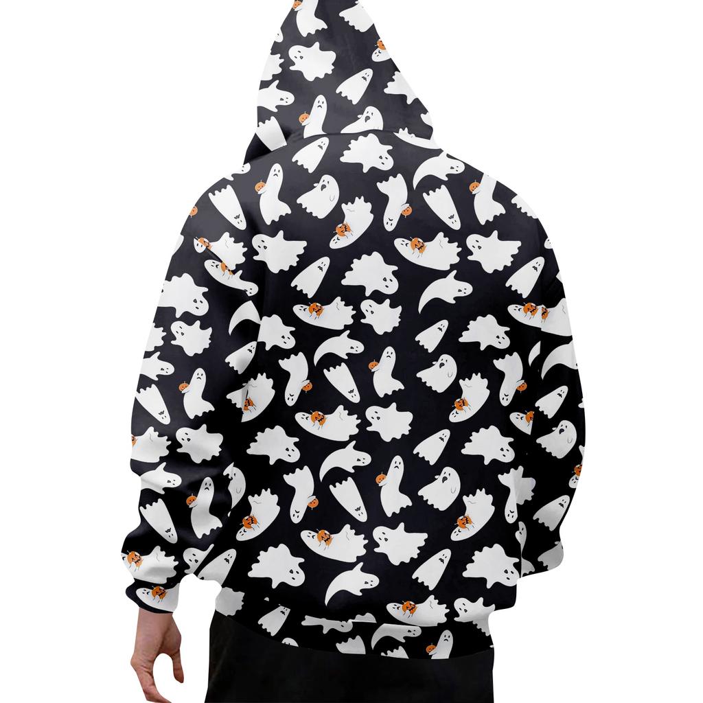 Halloween Print Men's Loose Hooded Sweatshirt