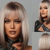 Short Straight Synthetic Wigs for Women Blonde To Brown Ombre Bob Wigs with Bangs Daily Cosplay Party Heat Resistant Fake Hair