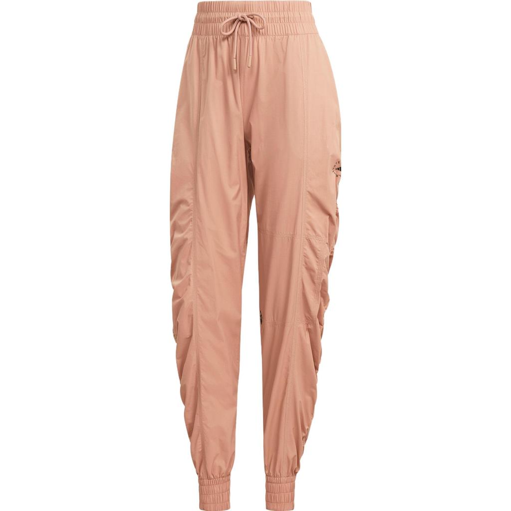 Adidas Тканые брюки Truecasuals с высокой талией и манжетами на шнурке. Женские брюки светло-абрикосового цвета HY6274